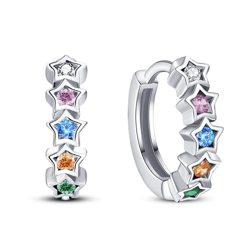 Colorful Zircon Earrings 925 Silver Cubic Pink Heart Wedding Jewelry