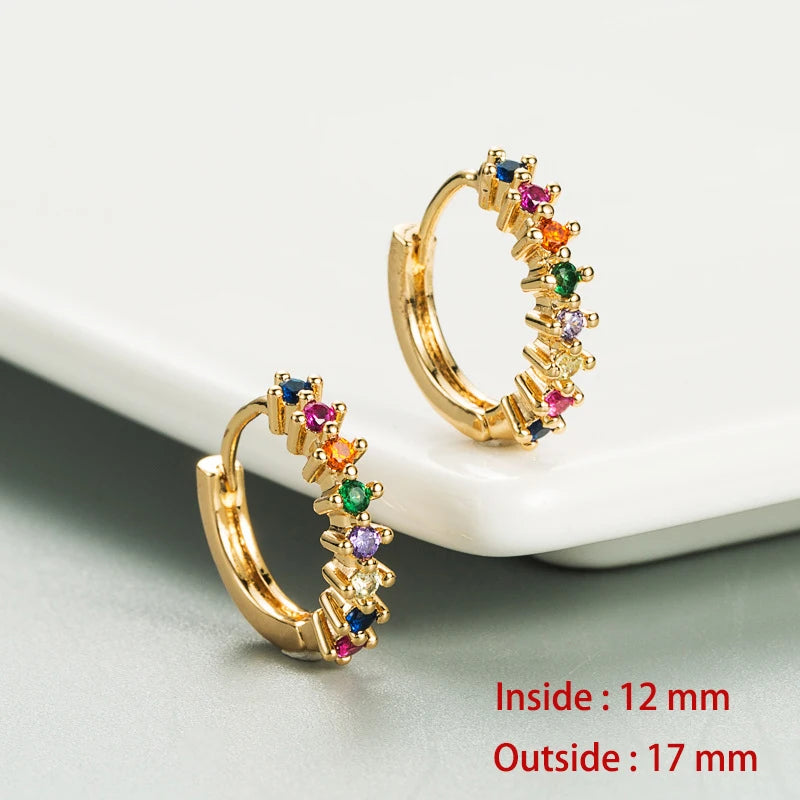 Colorful Zircon Rainbow Hoop Earrings For Women Multicolor Crystal