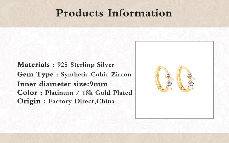 Colorful Zircon Round Circle Hoop Earrings 925 Silver Needle Loop Earrings