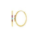 Colorful Zircon Round Circle Hoop Earrings 925 Silver Needle Loop Earrings