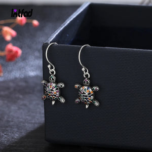 Zircon Turtle Drop Earrings 925 Silver Stylish Party Jewelry for Women