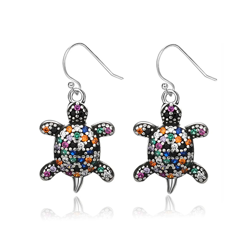 Zircon Turtle Drop Earrings 925 Silver Stylish Party Jewelry for Women