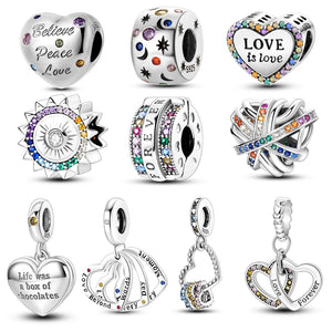 Zirconia Heart Charm Beads 925 Sterling Silver