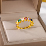 Colorful Zirconia Open Rings Stainless Steel Crystal Round Adjustable Ring