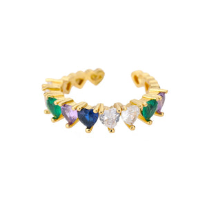 Colorful Zirconia Open Rings Stainless Steel Crystal Round Adjustable Ring