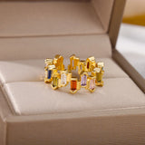 Colorful Zirconia Open Rings Stainless Steel Crystal Round Adjustable Ring
