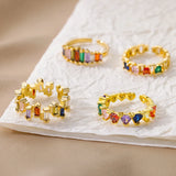 Colorful Zirconia Open Rings Stainless Steel Crystal Round Adjustable Ring