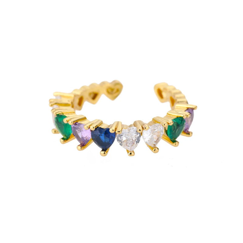 Colorful Zirconia Open Rings Stainless Steel Crystal Round Adjustable Ring