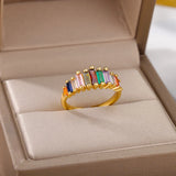 Colorful Zirconia Open Rings Stainless Steel Crystal Round Adjustable Ring