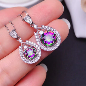 Colorful Crystal Necklace 925 Sterling Silver Women's Pendant Rare Gem