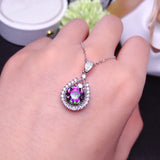 Colorful Crystal Necklace 925 Sterling Silver Women's Pendant Rare Gem