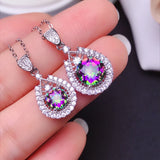 Colorful Crystal Necklace 925 Sterling Silver Women's Pendant Rare Gem