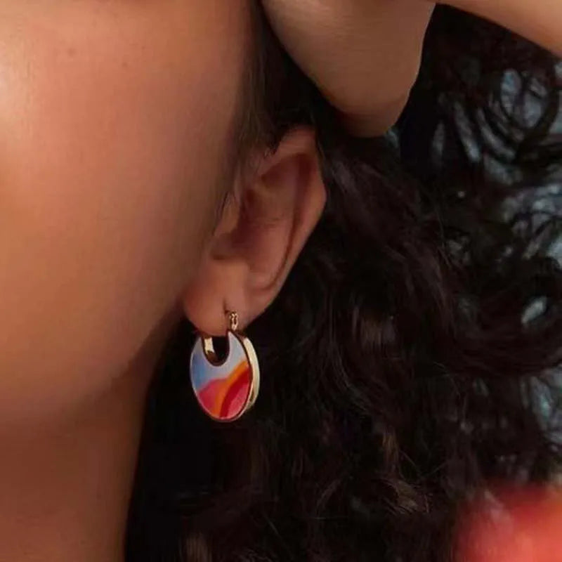 Colorful Enamel Hoop Earrings for Women Geometry Earring