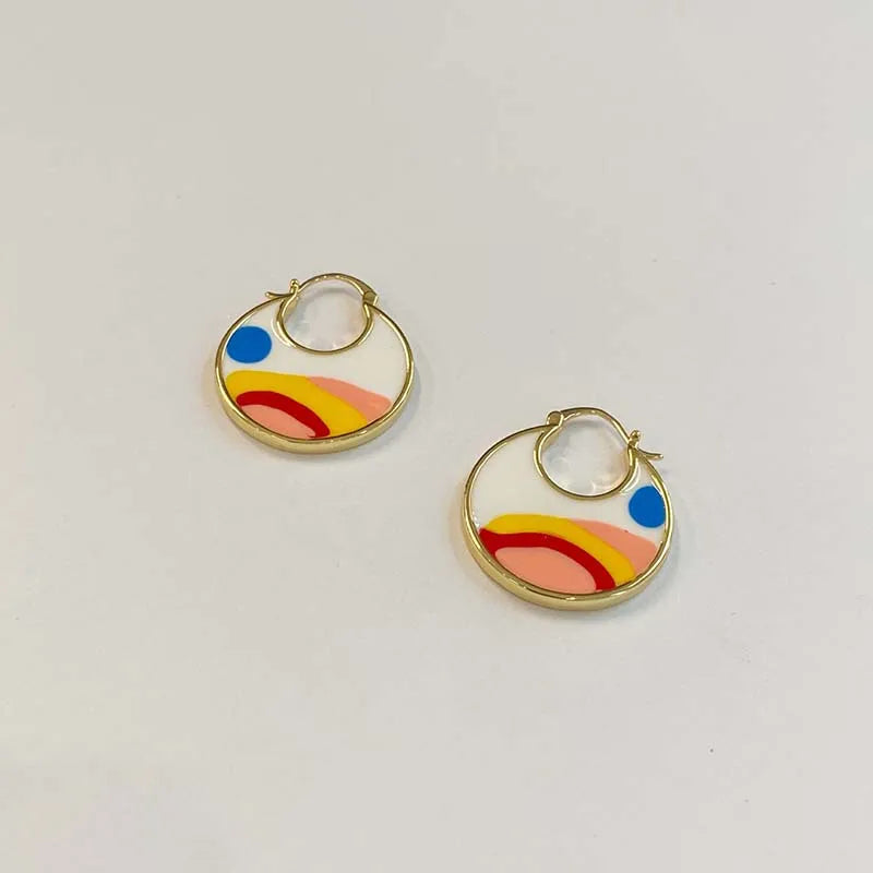 Colorful Enamel Hoop Earrings for Women Geometry Earring