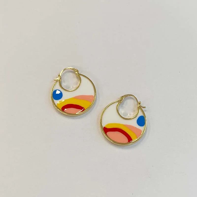 Colorful Enamel Hoop Earrings for Women Geometry Earring