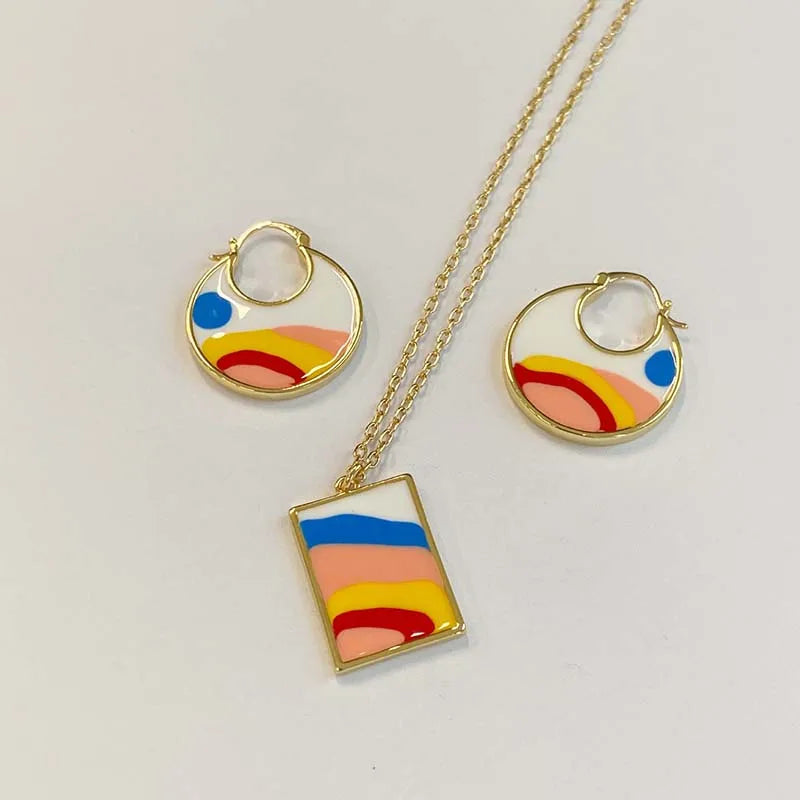 Colorful Enamel Hoop Earrings for Women Geometry Earring