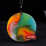 Colorful Jade Wolf Pendant Necklace Chinese Hand-Carved Healing Luck Gift