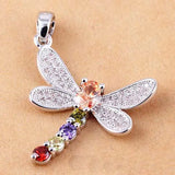 Mosaic Zircon Dragonfly Necklace Pendant