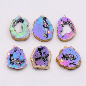 Colorful Quartz Agate Necklace Pendant Purple Stone Jewelry