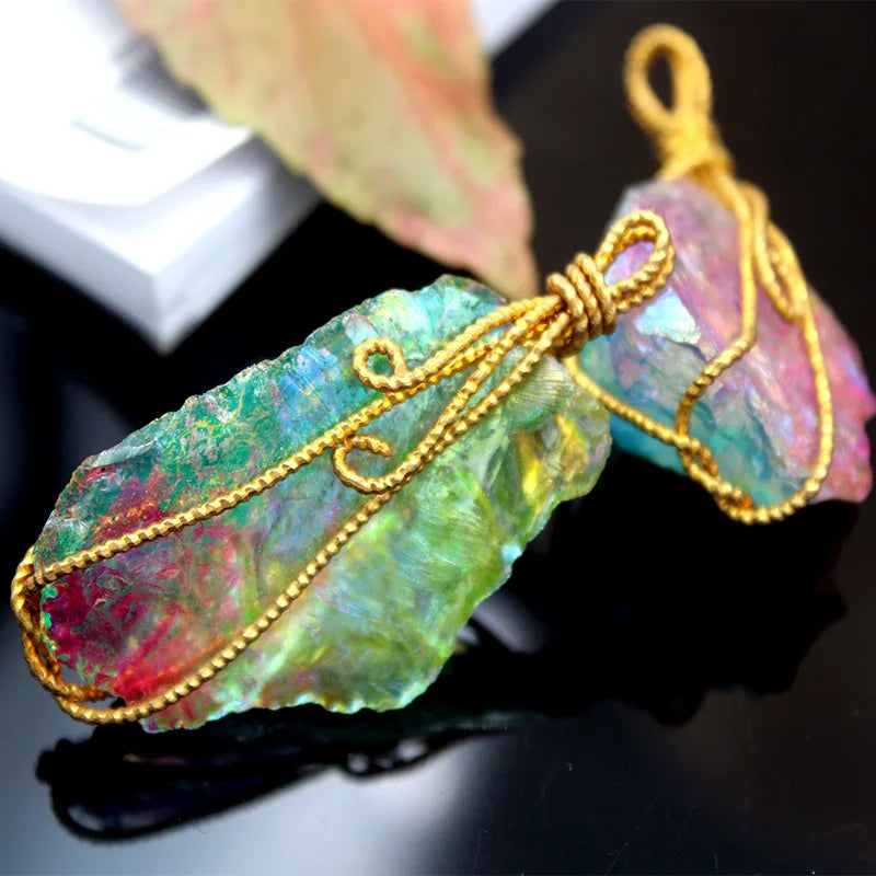Colorful Stone Pendant Crystal Stone 2pcs