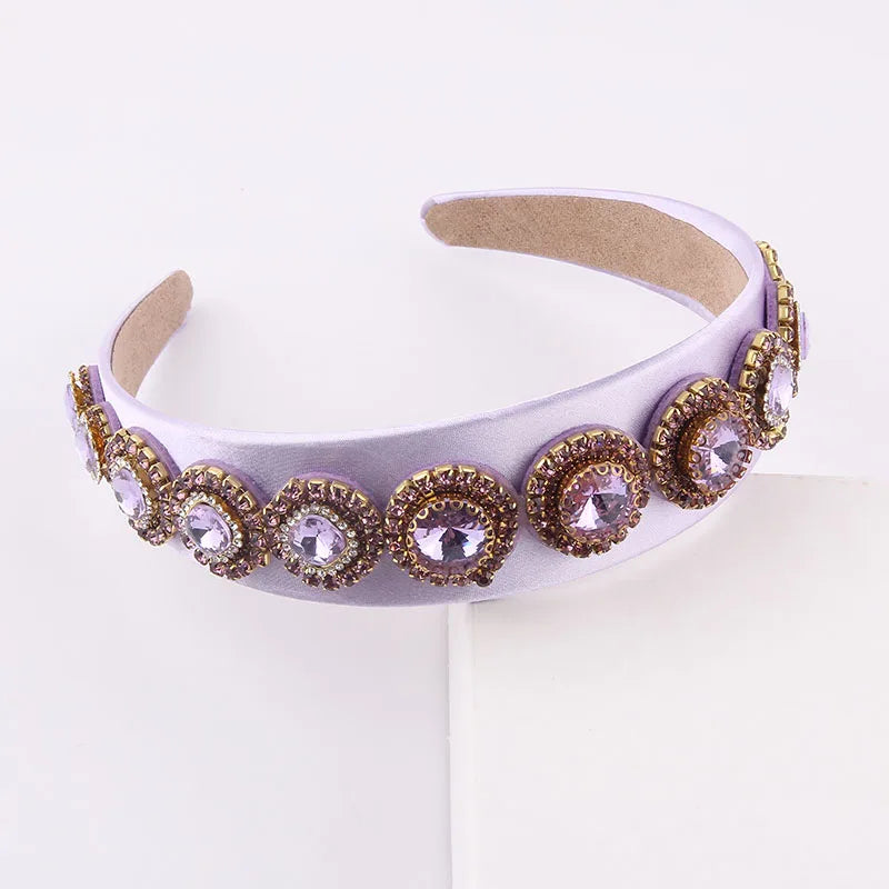Colorful Rhinestone Headband Baroque Inlaid Wide Brim Ladies Prom Hair