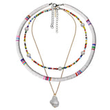 Colorful soft pottery multi-layer Necklace women's Bohemian pearl necklace set