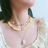 Colorful soft pottery multi-layer Necklace women's Bohemian pearl necklace set