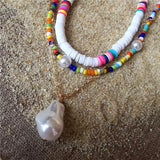 Colorful soft pottery multi-layer Necklace women's Bohemian pearl necklace set