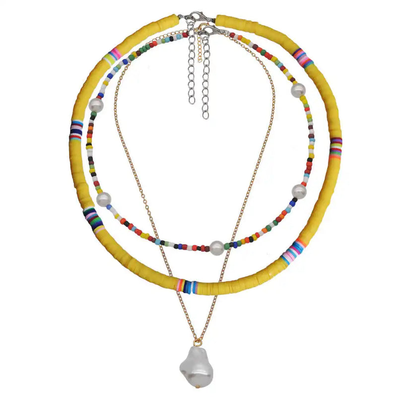 Colorful soft pottery multi-layer Necklace women's Bohemian pearl necklace set
