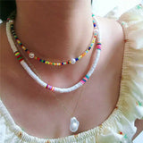 Colorful soft pottery multi-layer Necklace women's Bohemian pearl necklace set