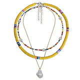 Colorful soft pottery multi-layer Necklace women's Bohemian pearl necklace set