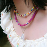 Colorful soft pottery multi-layer Necklace women's Bohemian pearl necklace set