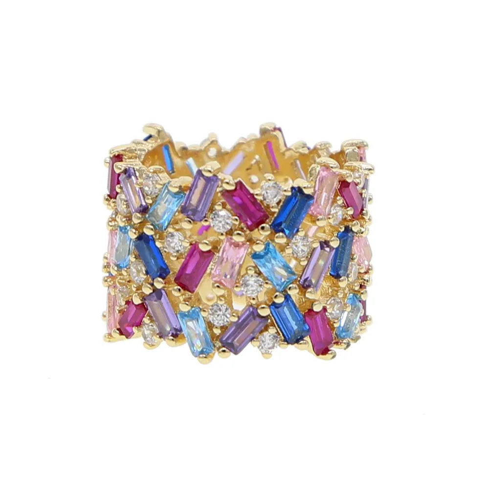 Colorful Square CZ Eternity Band Ring for Women