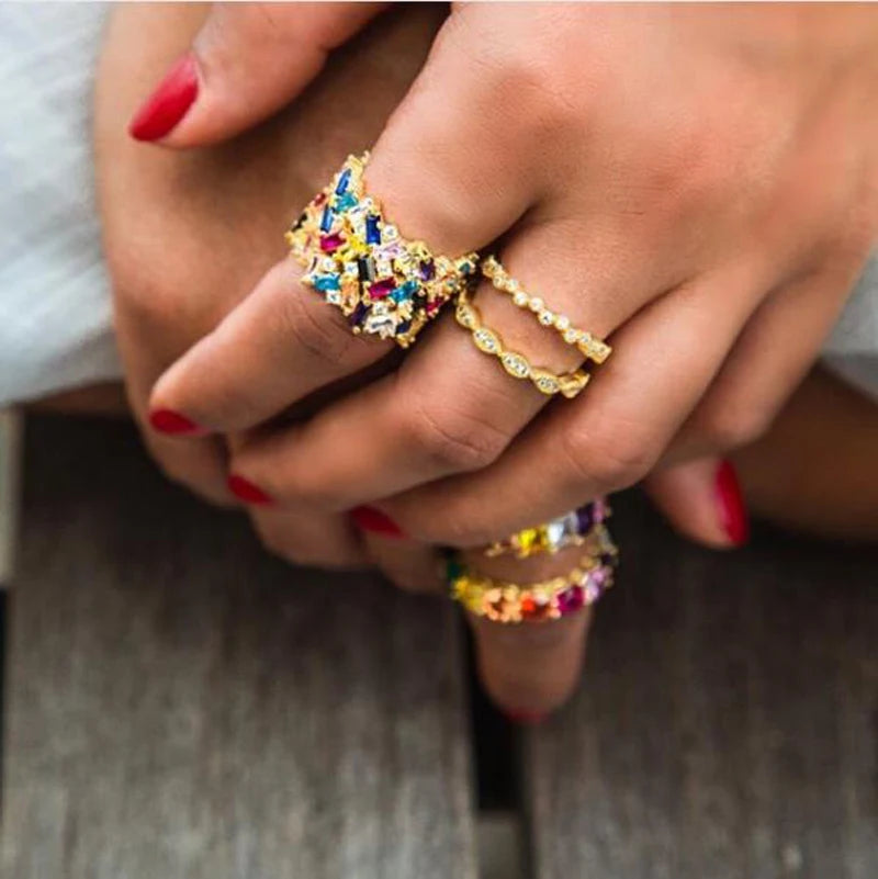 Colorful Square CZ Eternity Band Ring for Women