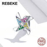 Colorful Zircon Windmill Charm Silicone Beads 925 Sterling Silver Pendant