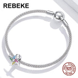 Colorful Zircon Windmill Charm Silicone Beads 925 Sterling Silver Pendant