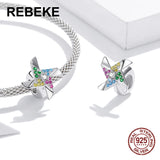 Colorful Zircon Windmill Charm Silicone Beads 925 Sterling Silver Pendant