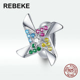 Colorful Zircon Windmill Charm Silicone Beads 925 Sterling Silver Pendant