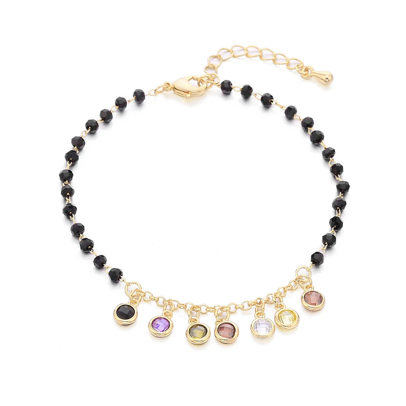 Colorful Pendant Beads Bracelet Stainless Steel Adjustable Charms Bangle