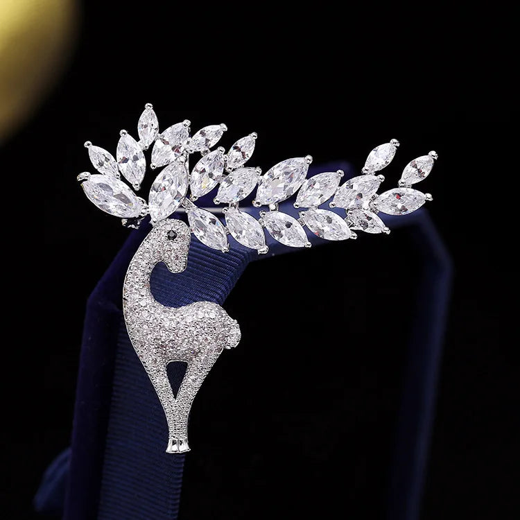 Rhinestone Deer Brooch for Women Christmas Reindeer Pin Coat Corsage