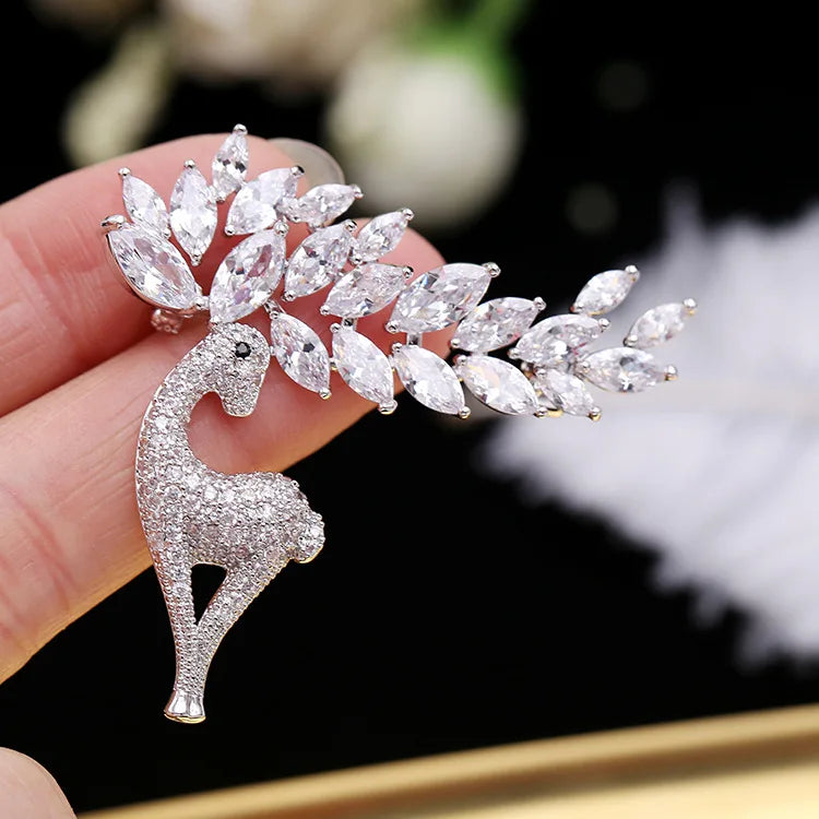 Rhinestone Deer Brooch for Women Christmas Reindeer Pin Coat Corsage