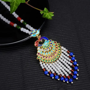 Jade Peacock Necklace Chalcedony Stone Chinese Gift Pendant