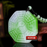 8 Trigrams Jade Pendant Necklace Chinese Hand-Carved Luck Amulet