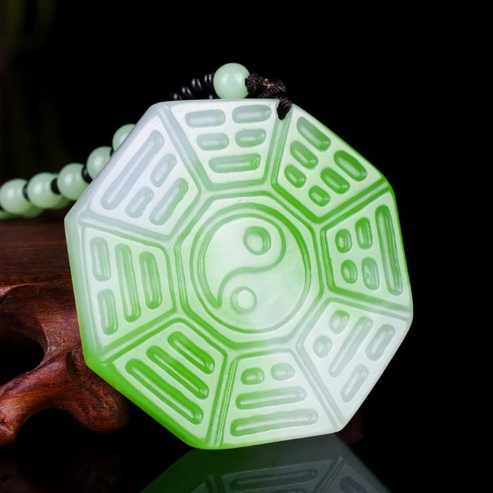 8 Trigrams Jade Pendant Necklace Chinese Hand-Carved Luck Amulet