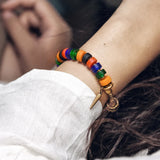 Coloured Glaze Beads Stretch Bracelet with Copper Charm