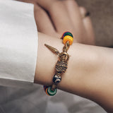 Coloured Glaze Beads Stretch Bracelet with Copper Charm