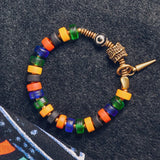Coloured Glaze Beads Stretch Bracelet with Copper Charm
