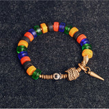 Coloured Glaze Beads Stretch Bracelet with Copper Charm