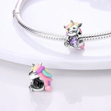 Unicorn Charm Beads Fit Chain Bracelet Diy Purple Heart CZ