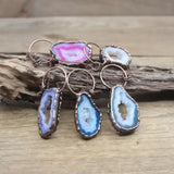 Colourful Agates Geode Slab Pendants Antique Copper Necklace
